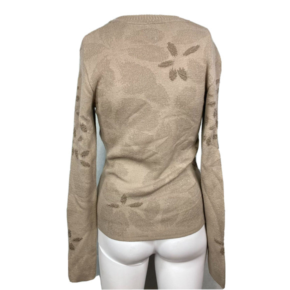 Tricot Chic Sweater Womens Sz 4 Beige Metallic‎ Knit Floral Long Sleeve Pullover - Picture 3 of 9